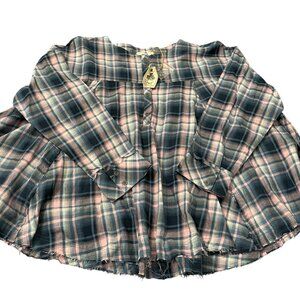 NWT Easel Los Angeles Boutique Boxy Raw Hem Plaid Flannel Tunic Shirt OS $60